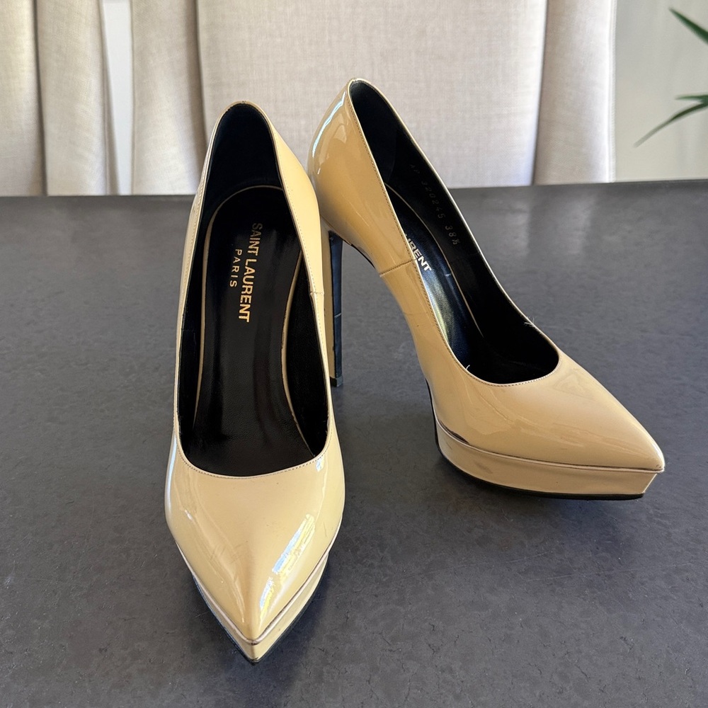 💯 AUTHENTIC Saint Laurent Patent Leather Platform Heels Size 38.5